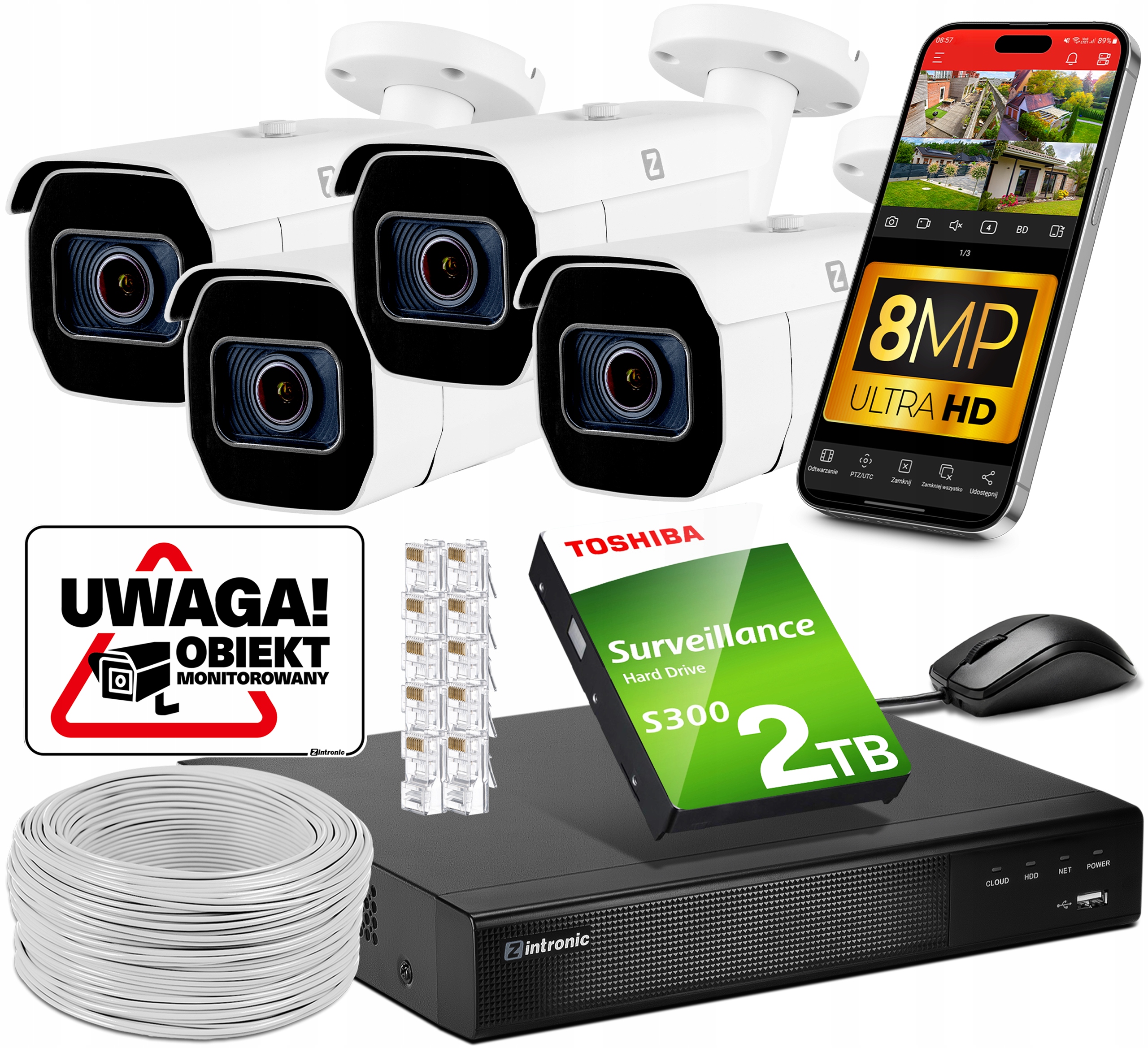 Sada pro Monitorování 4 Ip kamer Poe 8MPx B8 Ultimate motor-zoom IR60m 2TB