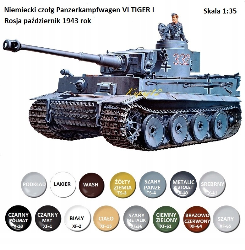 Model czołg do sklejania Panzerkampfwagen VI Tiger I Tygrys zestaw farb..