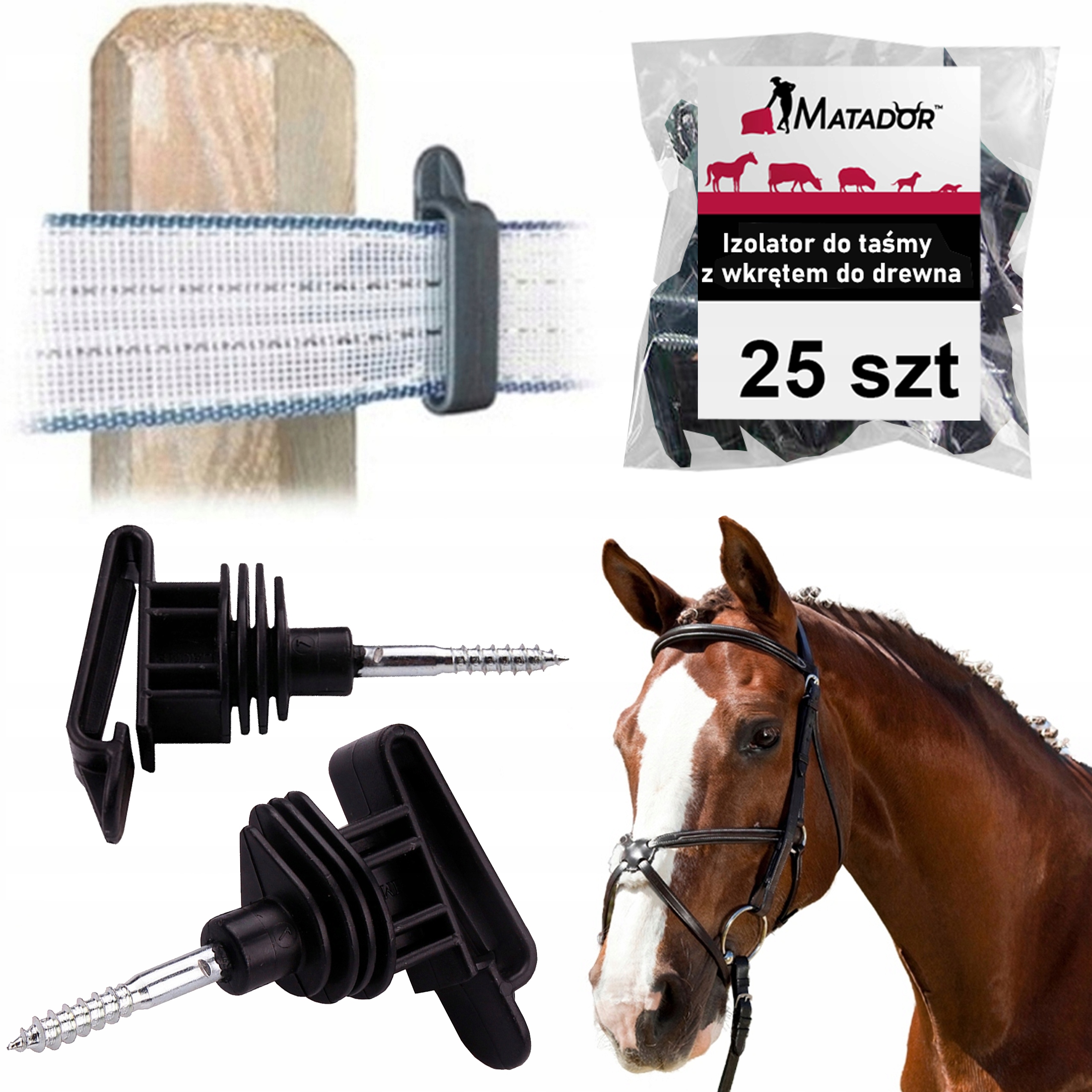 IZOLATOR DO TASMY izolatory PASTUCH IZOLATORY DO TAŚM TAŚMY KOŃ DZIK 25szt