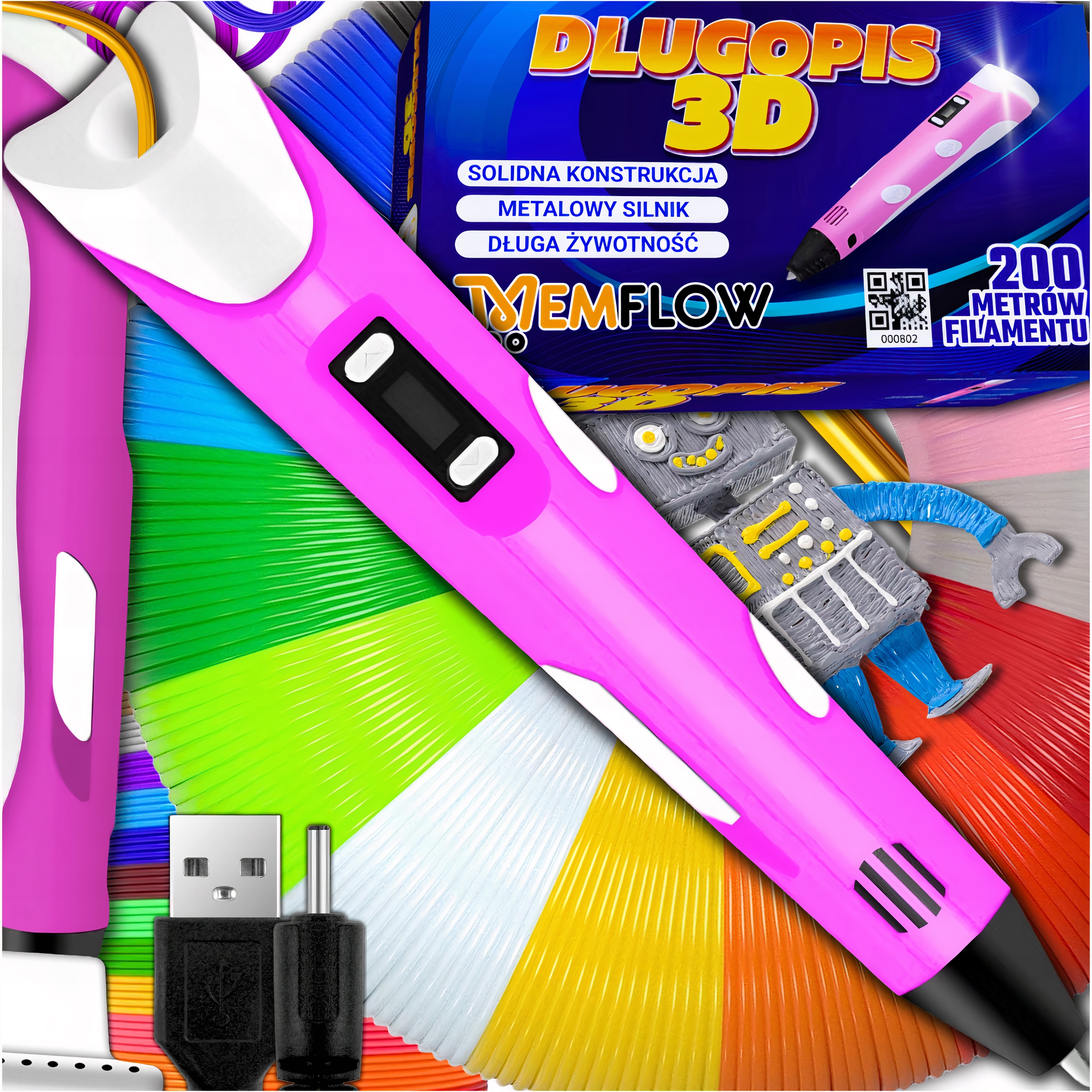 Długopis 3D Dla Dzieci Drukarka 3D Magiczny Długopis 3D Wkłady 200 Metrów