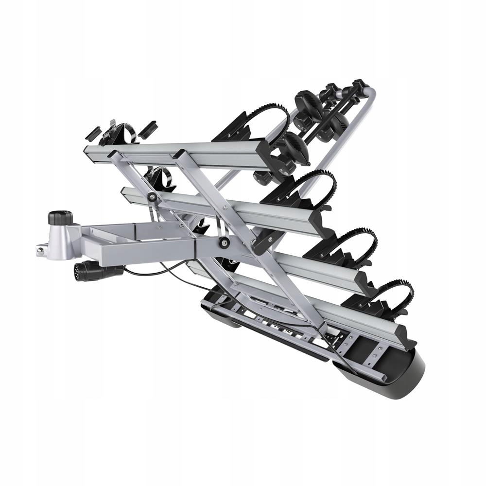 BAGAŻNIK ROWEROWY NA HAK PLATFORMA 4 ROWERY - AMOS - UCHYLANY 13 PIN ZAMEK Kolor srebrny