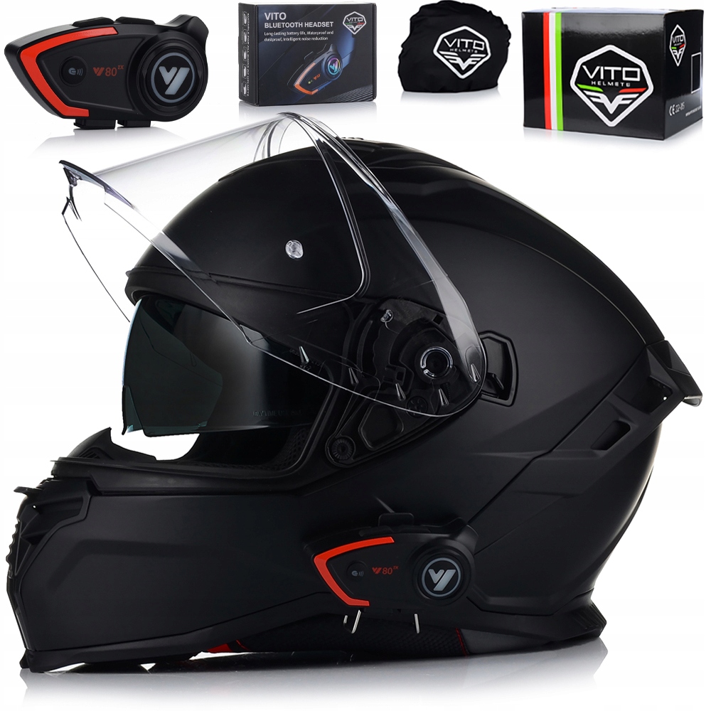 Motocyklová Prilba Vito Presto Čierna Matná Integrálna Interkom Clona