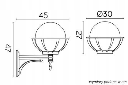 Czarna lampa elewacyjna biała kula z koszykiem Zasilanie sieciowe