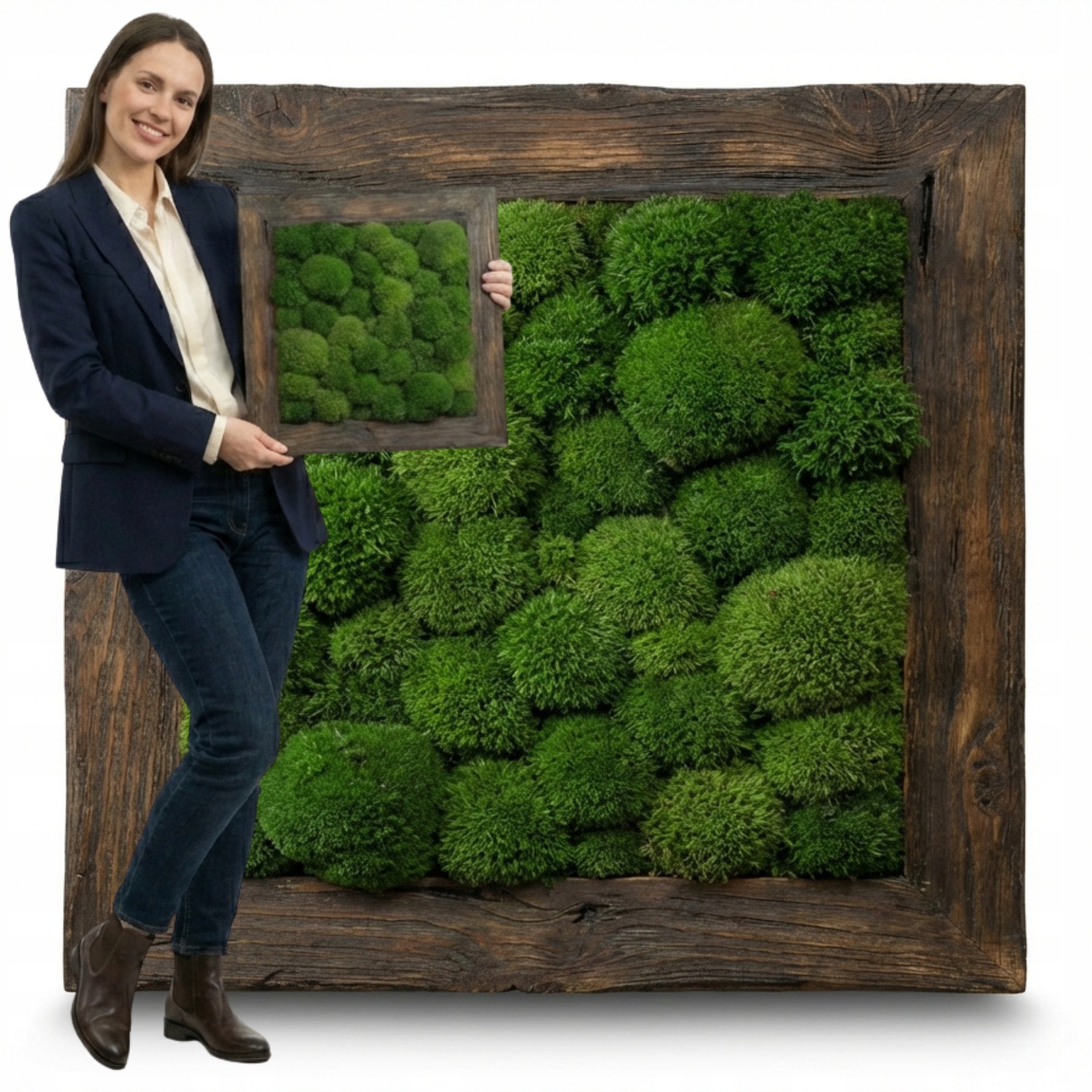 Obraz Z Mechu v dřevěném rámu 54x54 cm polštářový mech Dekorace z mechu