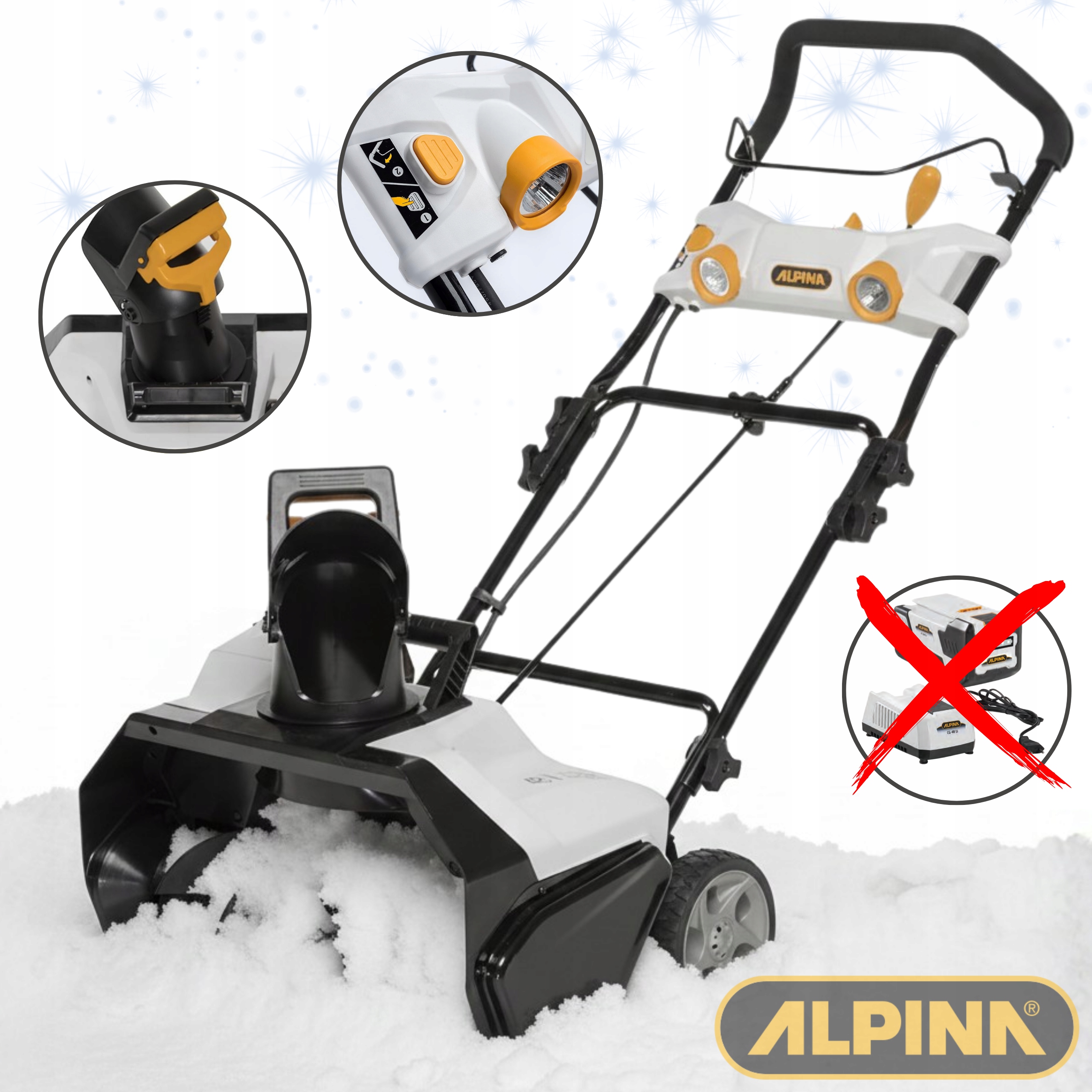 Odśnieżarka Akumulatorowa ALPINA AS 5148 Li 51cm Wyrzut 1-6m 180° Lampy LED
