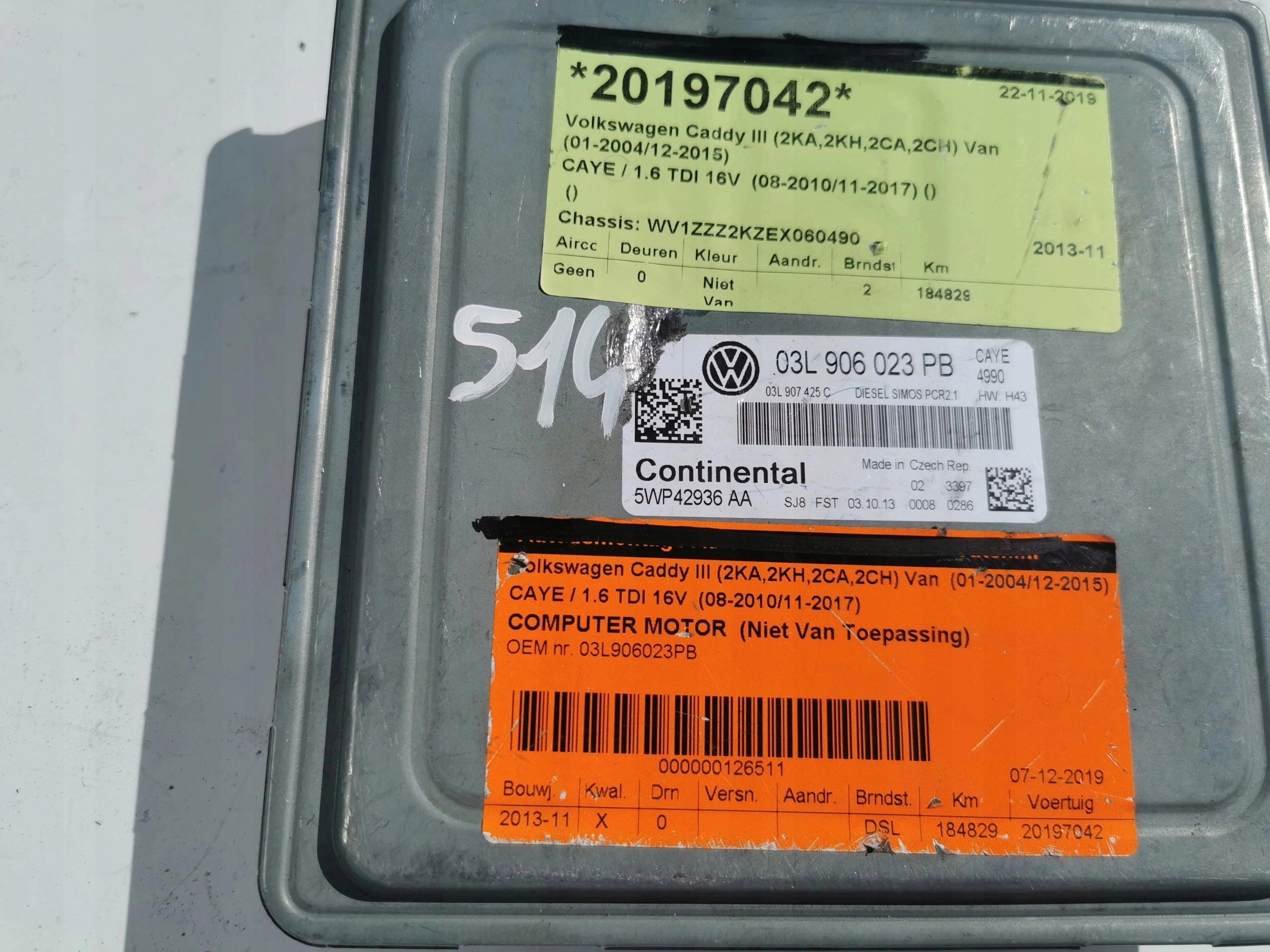 VW CADDY 1.6TDI 5WP42936AA 03L906023PB Computer EC