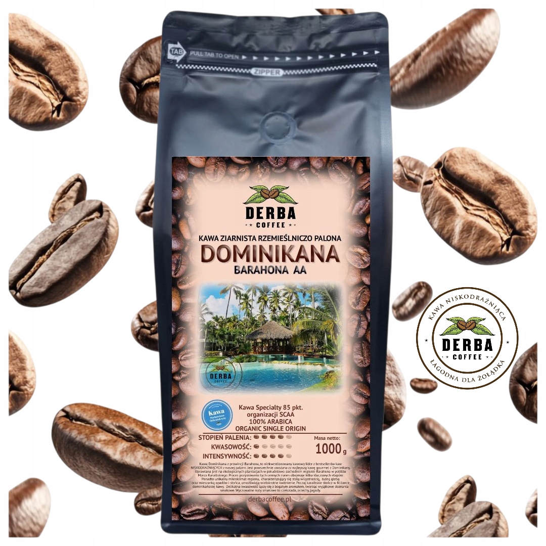 Kawa Dominikana Niskodrażniąca 1kg ziarnista 100% Arabika Specialty