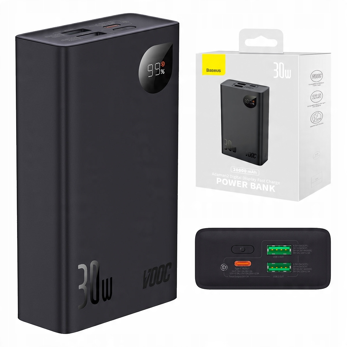 

Baseus Powerbank 20000MAH 2xUSB Usb C Vooc Pd 30W