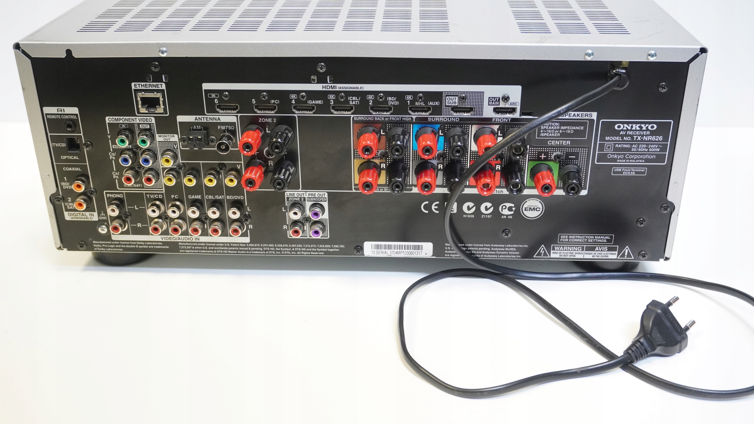 Kino Domowe Onkyo TX-NR626 7.2 HDMI PILOT WiFi BLUETOOTH GWARANCJA Liczba wejść HDMI 6