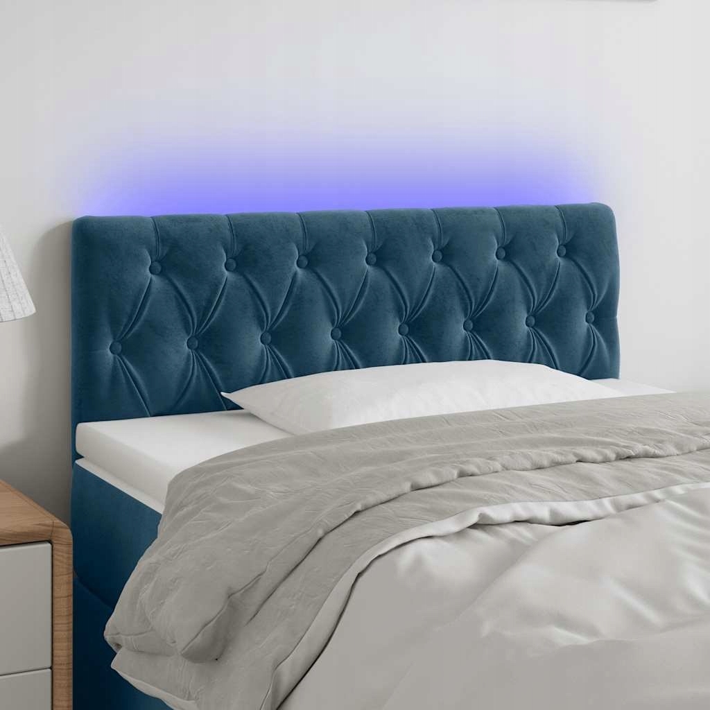Opěrka hlavy k posteli s Led, tmavě modrá 100x7x78/88 cm, samet