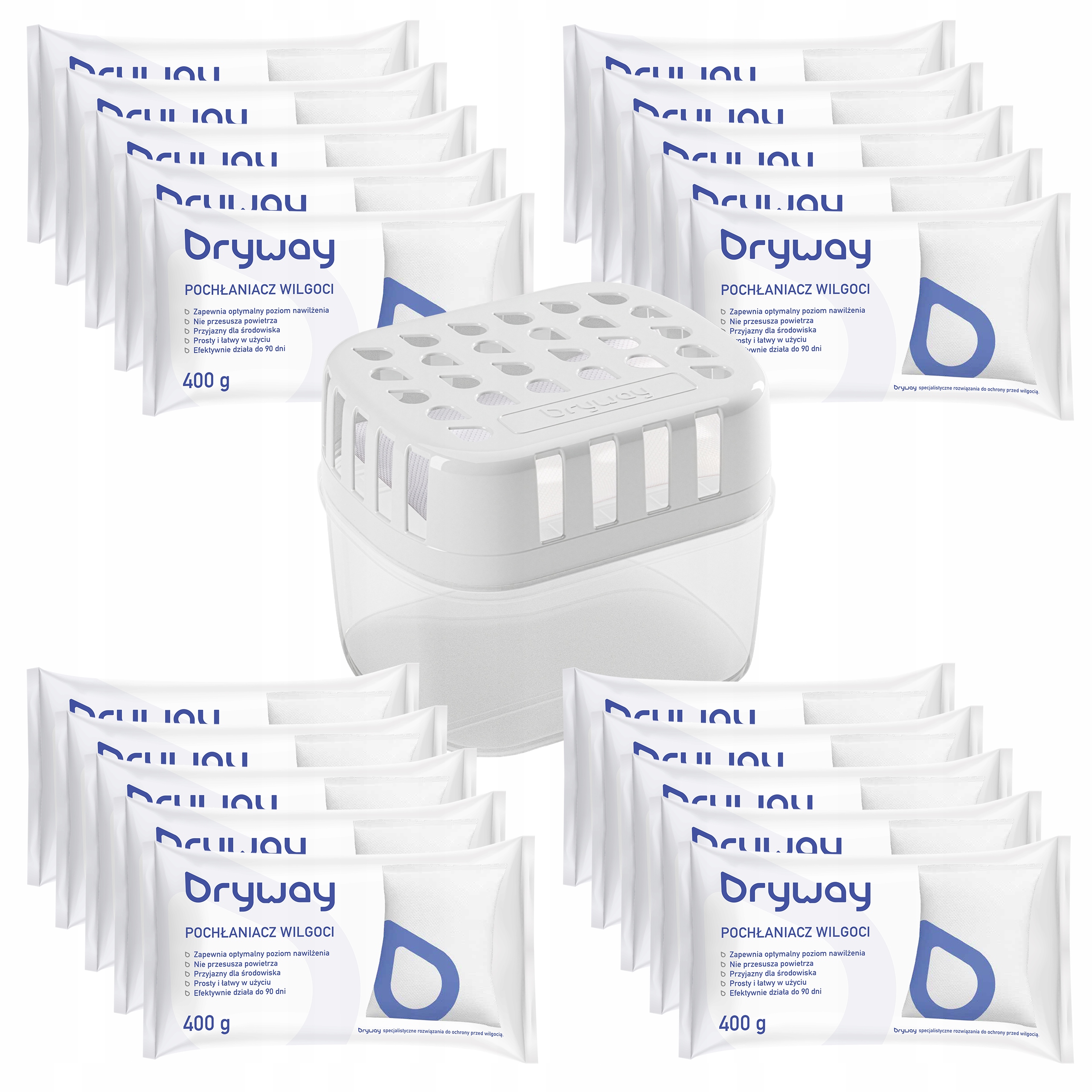 Dryway: velký pohlcovač vlhkosti 20 x náplň 400 g výkonný odvlhčovač vzduchu