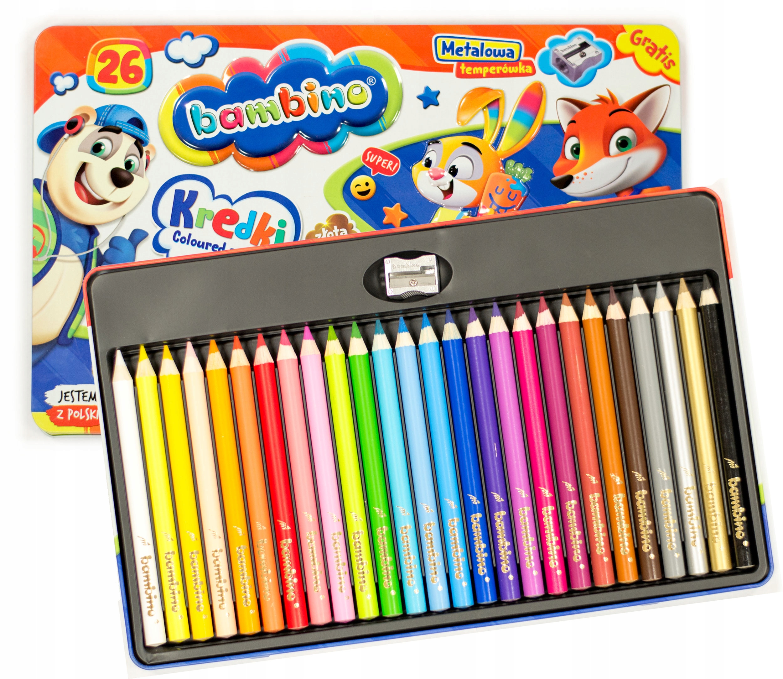 

26 kredek Bambino metalowe pudełko temperówka duże