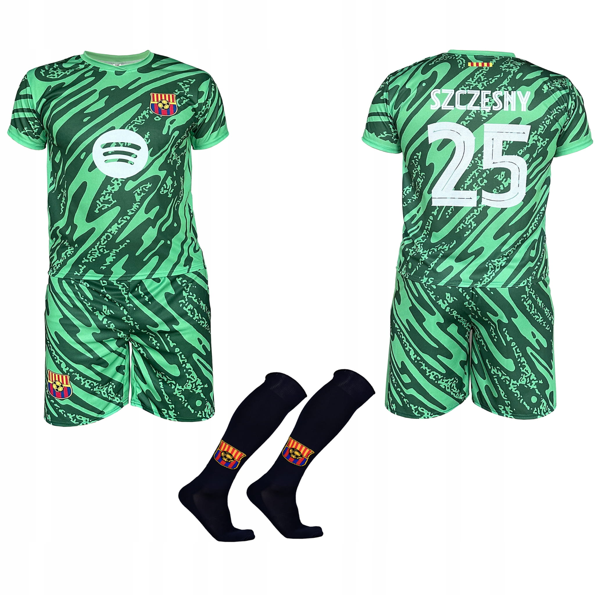 Strój piłkarski Szczęsny Barcelona komplet koszulka spodenki getry 116