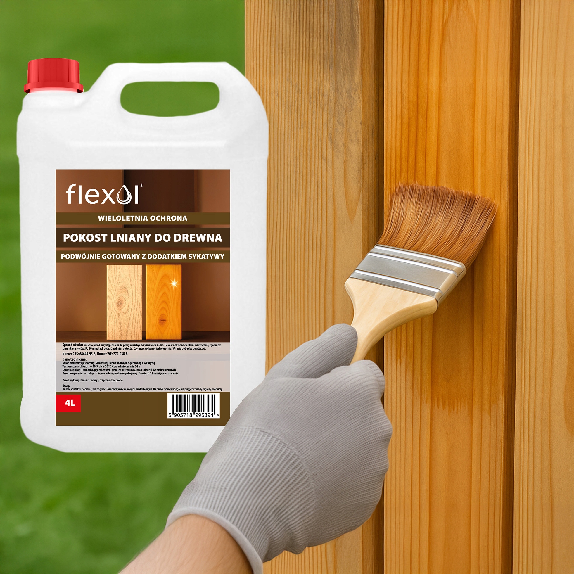 Olej Lniany Pokost Do Drewna 4L Ekologiczny Na 40m Wydajny Trwały Flexol