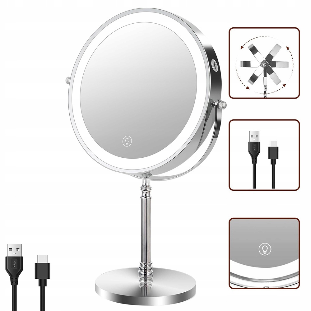 Stojací zrcadlo Podsvícené Zvětšovací X10 Oboustranné 360°3 barvy