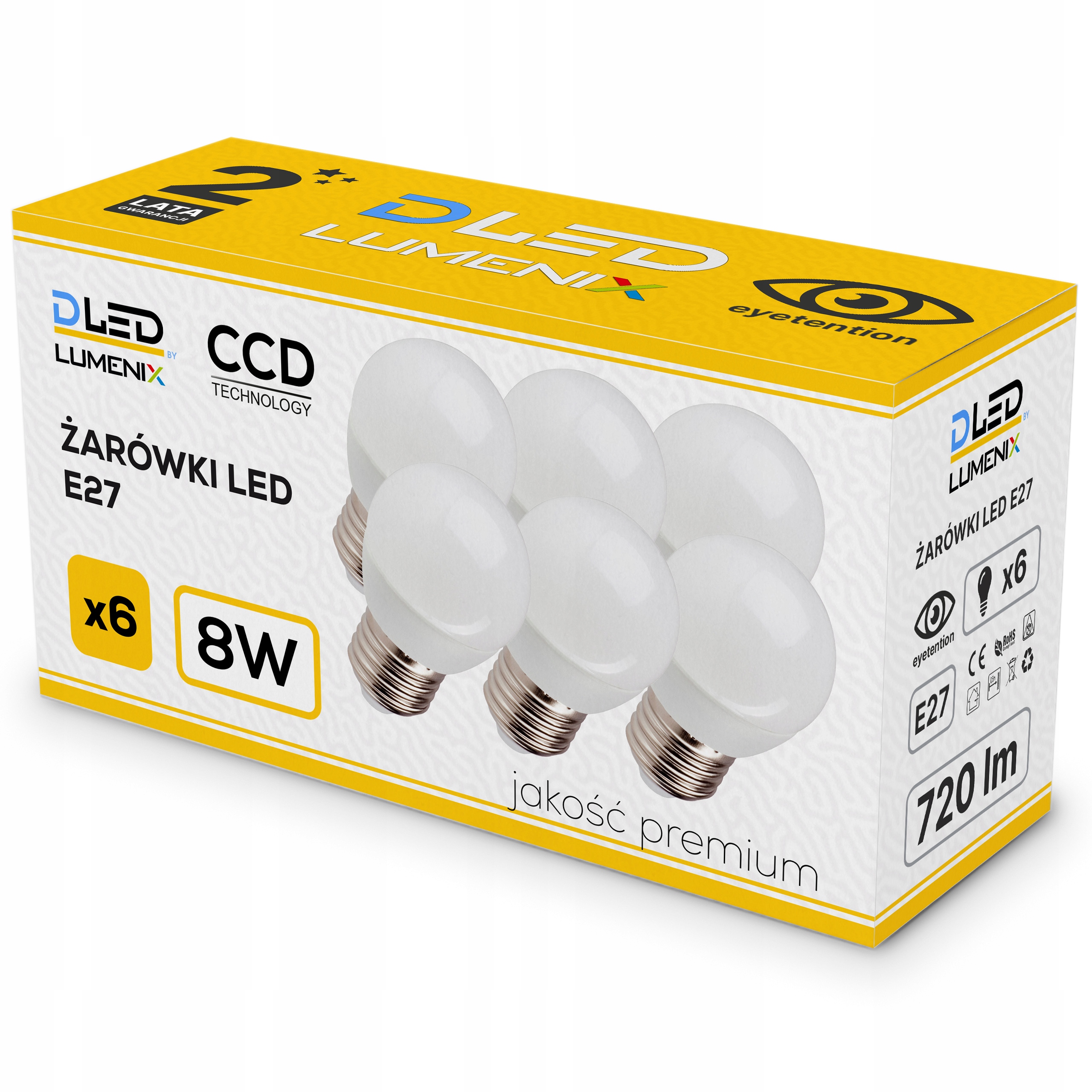 

6x Żarówka Led E27 Smd 2835 Ciepła 720lm 8W Kulka