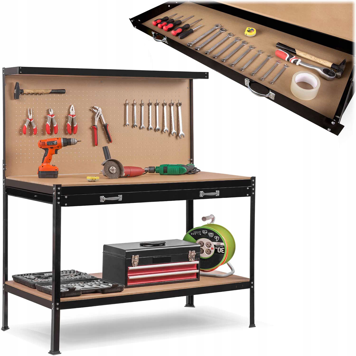 Stół warsztatowy Resser z szufladą i tablicą na narzędzia