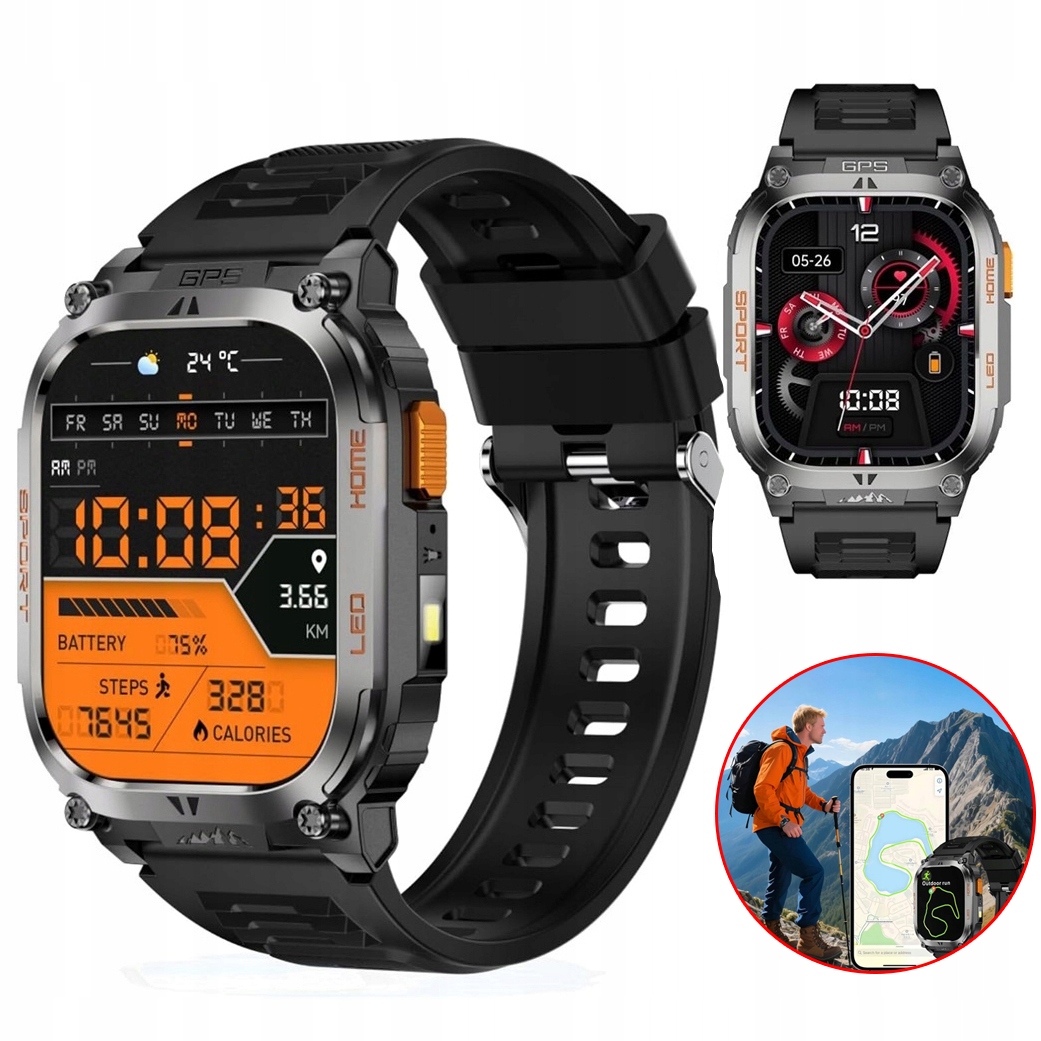 Smartwatch Męski QX18 Czarny 2.01 Cala Zegarek Gps IP68 Wodoodporny Hd