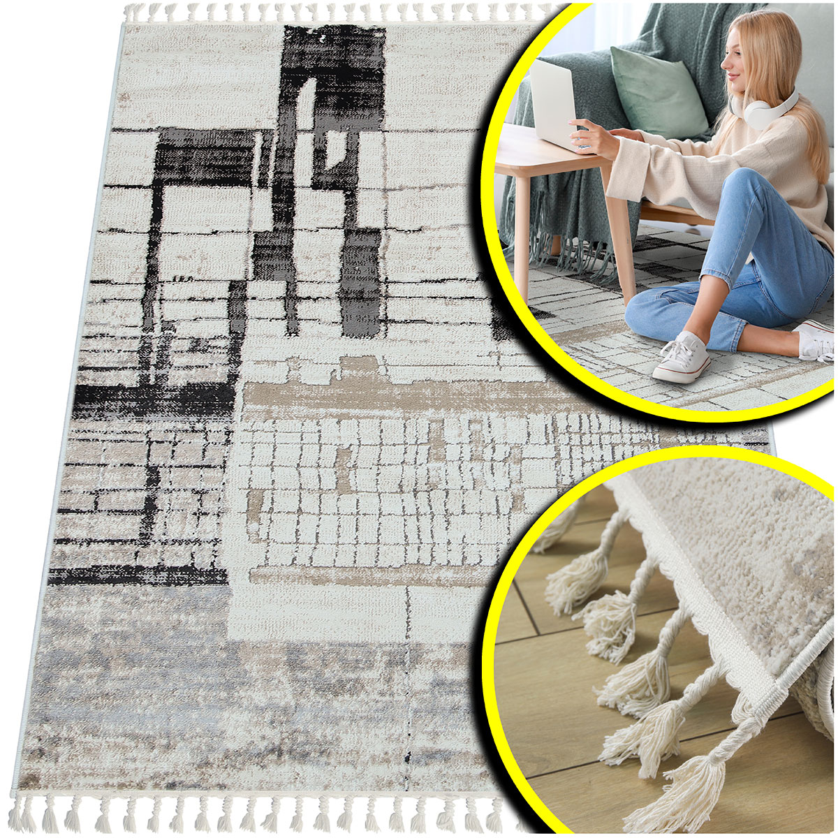 Krémový Koberec Do Obývacího Pokoje Anko Šedý Koberec Shaggy Melanž Do Ložnice 80x150