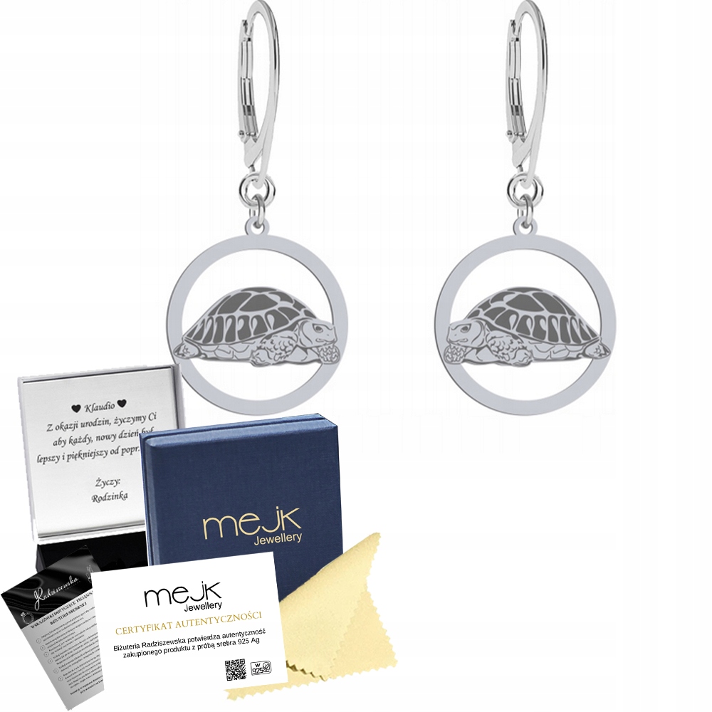 Stříbrné Náušnice s želvou 925 Šperky Žena Dárek Gravírování Bonus