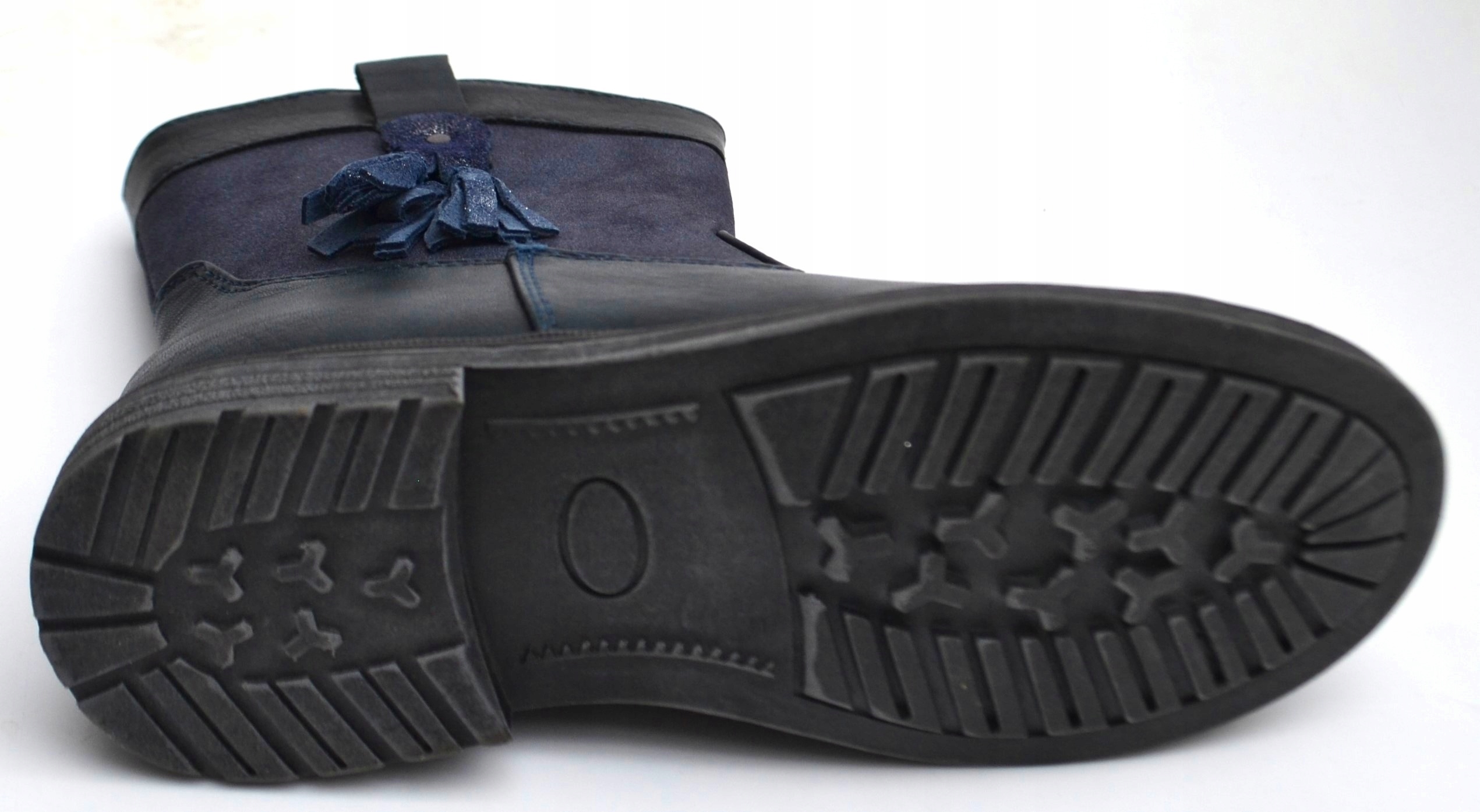 KOZAKI botki kozaczki lekko ocieplane zamek R-34-21cm Odcień granatowy