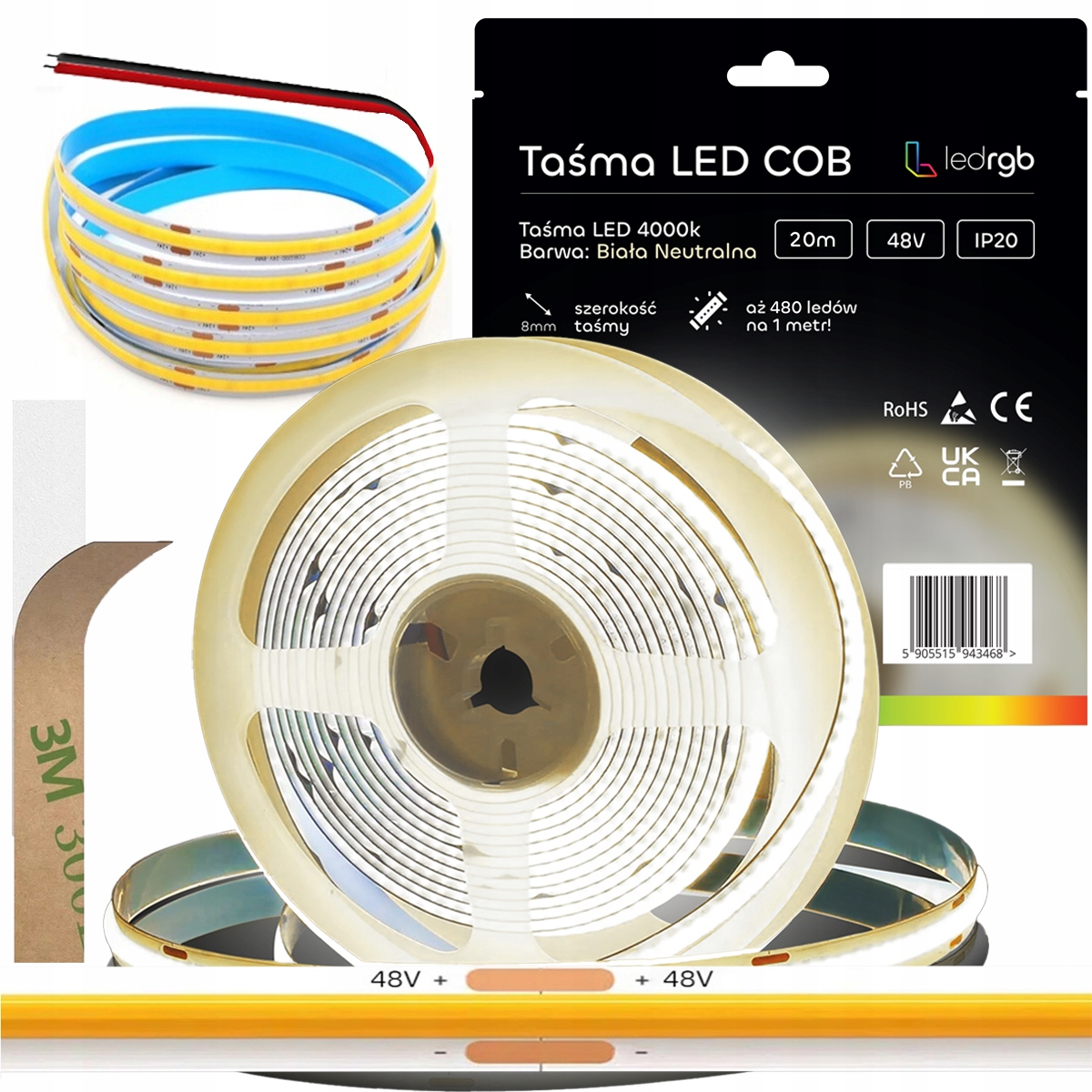 Led pásek Neon Cob 48V 20 m 480 diod 4000K Bílý Neutrální Homogenní 8MM