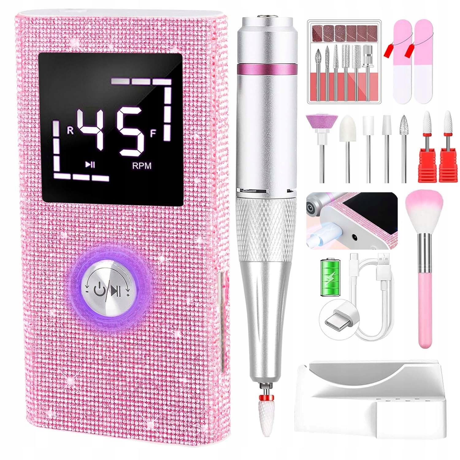 Bruska Na Nehty Manikúra Pedikúra S LCD Displejem Funkce Paměti