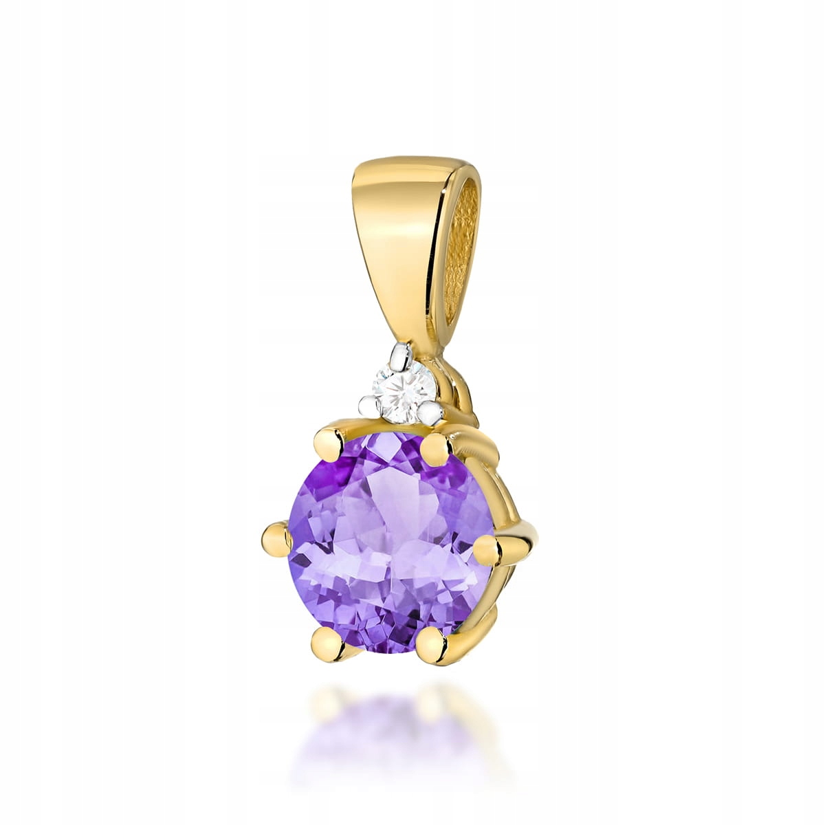 Přívěsek ze žlutého zlata 585 s kulatým ametystem a diamanty 0.4 g