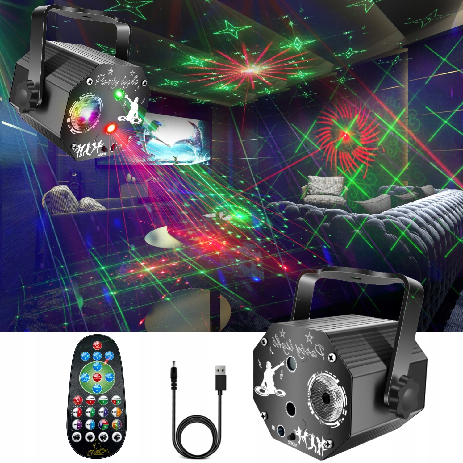Diskotékový Projektor Disco Koule Laserový Reflektor Rgb Led Ovládání Hlasu