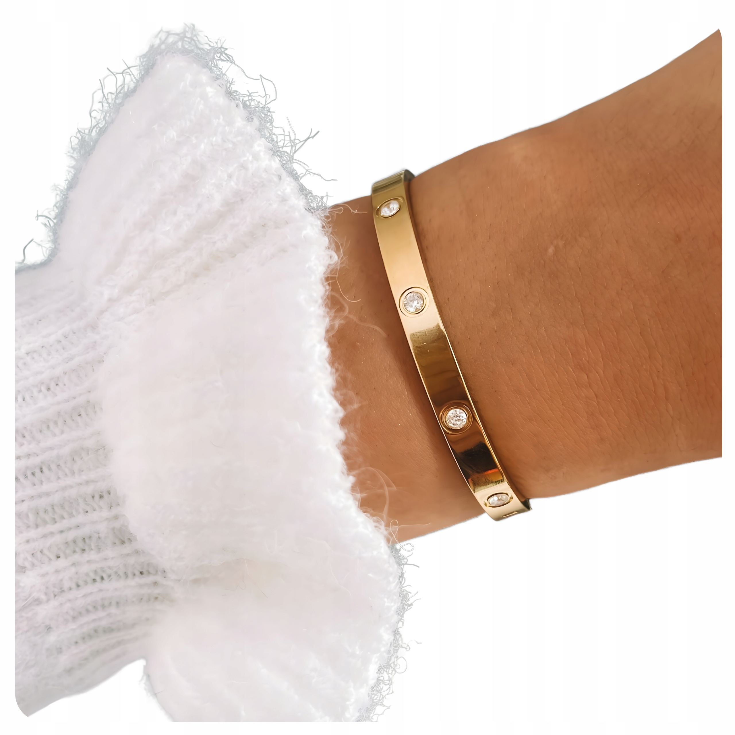 Bransoletka damska sztywna obręcz Kryształki Złota stal szlachetna