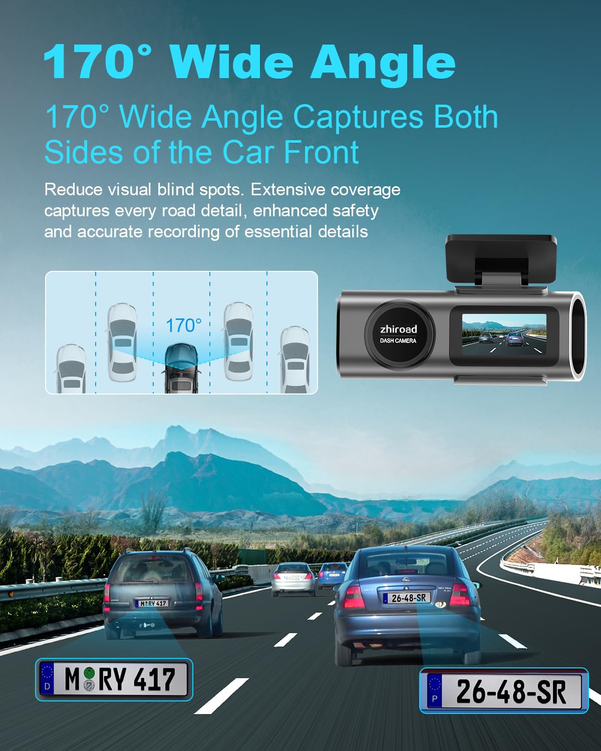 zhiroad Kamera Samochodowa 4K WiFi 170° Nocne Widzenie 64GB SD 24H Monitor — miniatura 7