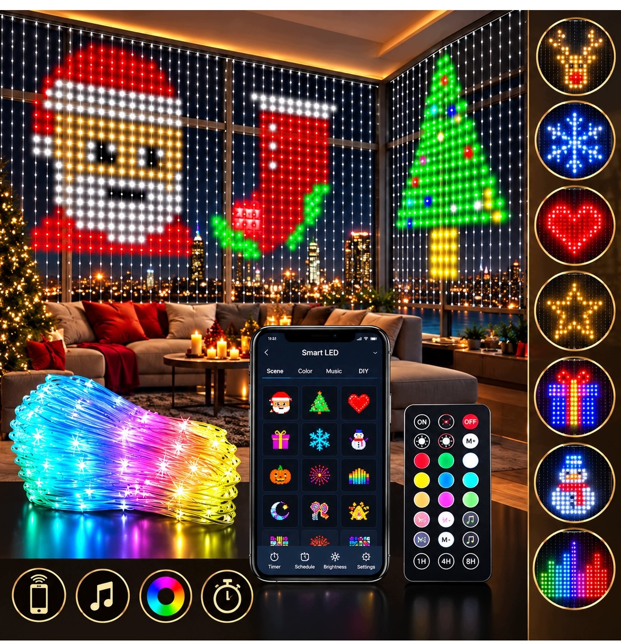 Kurtyna 400 Led Smart 2x2m Rgb Kolorowa Sterowanie Aplikacją Timer Animacje