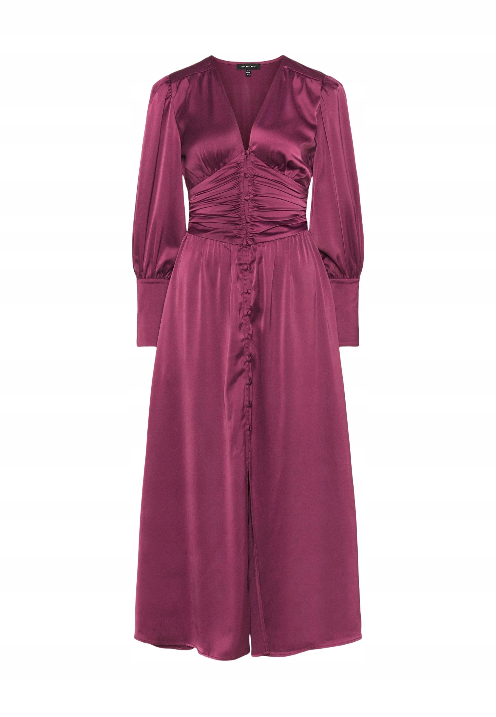 Who What Wear Šaty Maxi Saténové Fialové S Dlouhým Rukávem 40 L Rzm L