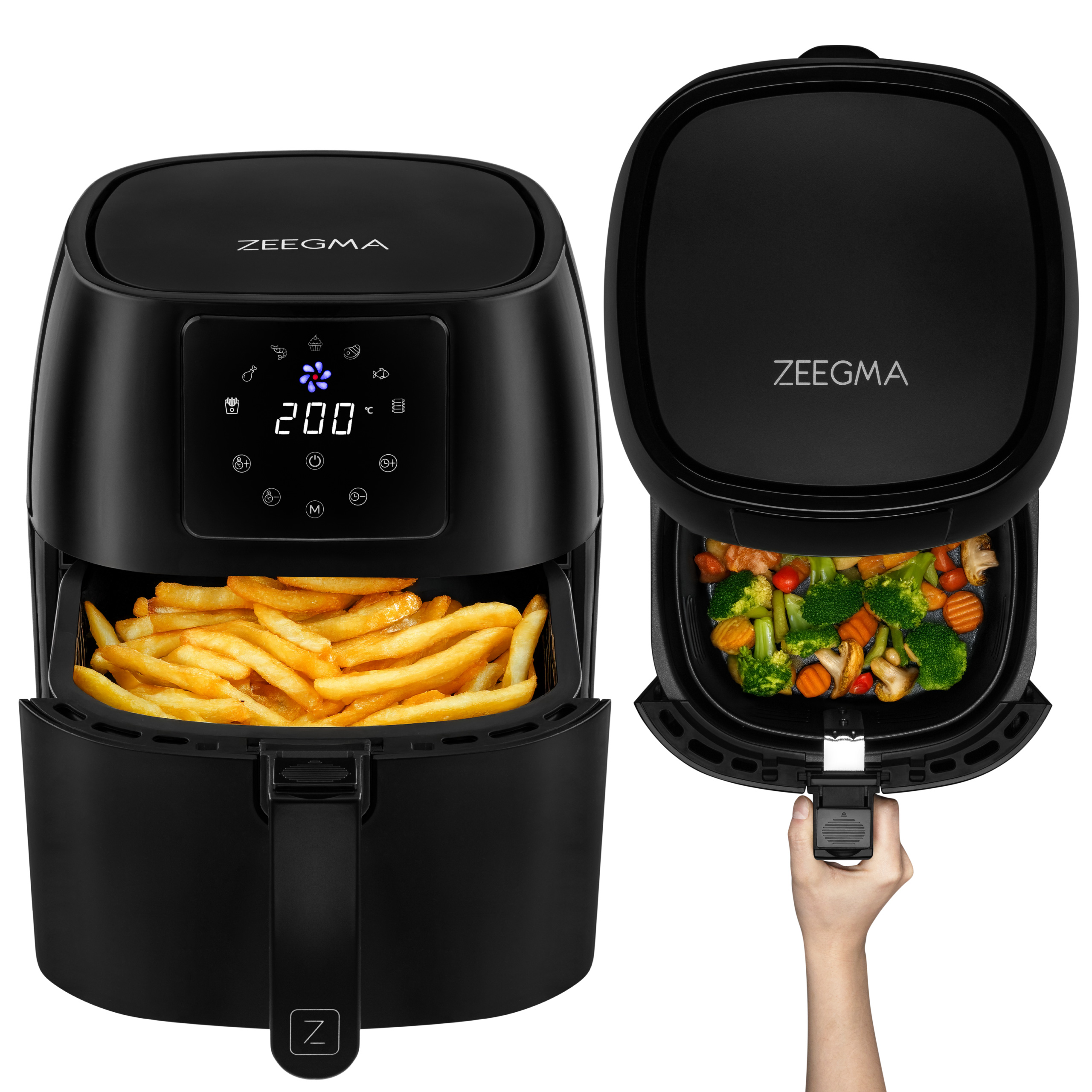 Bezkyslíková fritéza Air Fryer Zeegma 1400W 4,5L programy časovač čierna