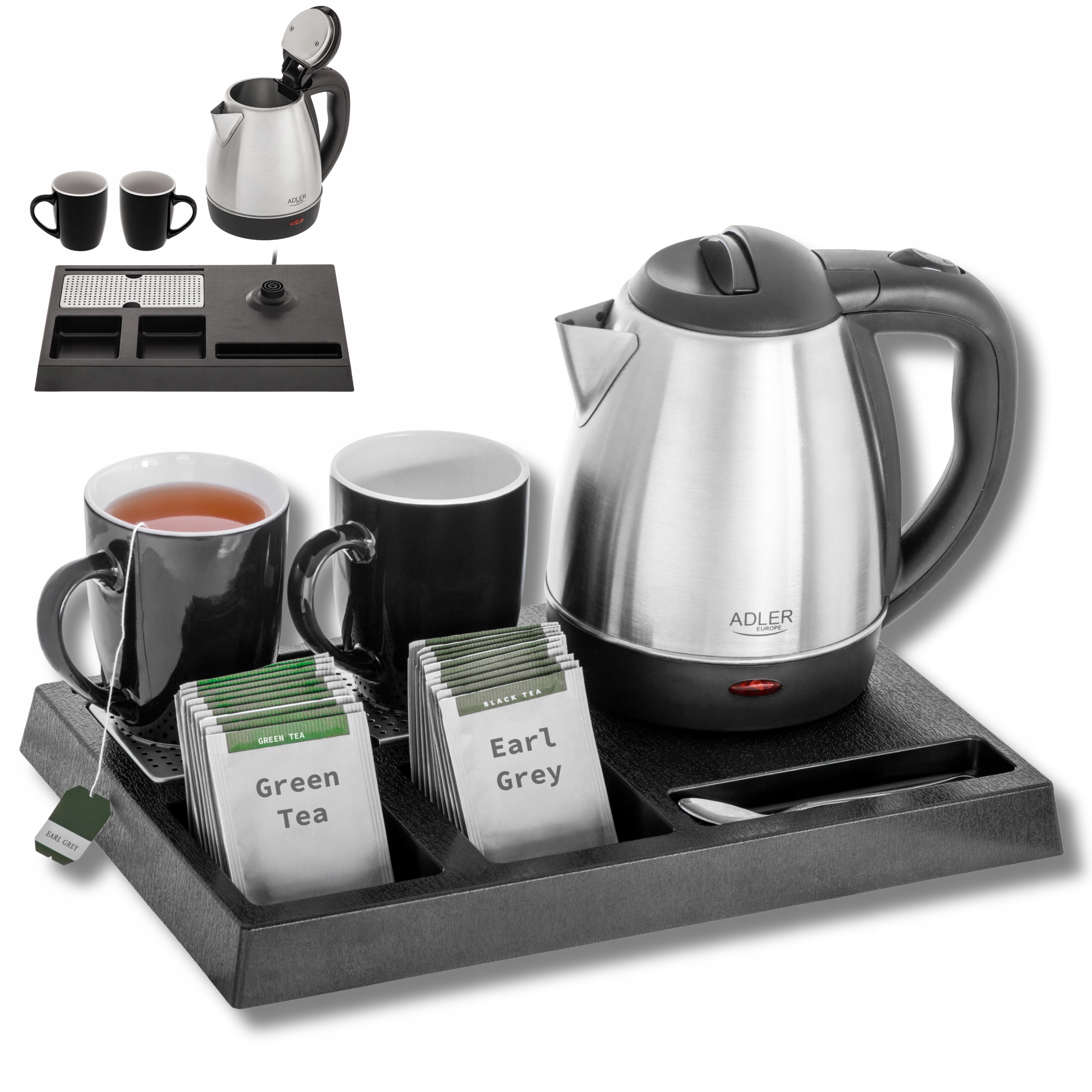 Hotelová konvice uvítací sada Taca a 2 Hrníčky Adler Ad 1354