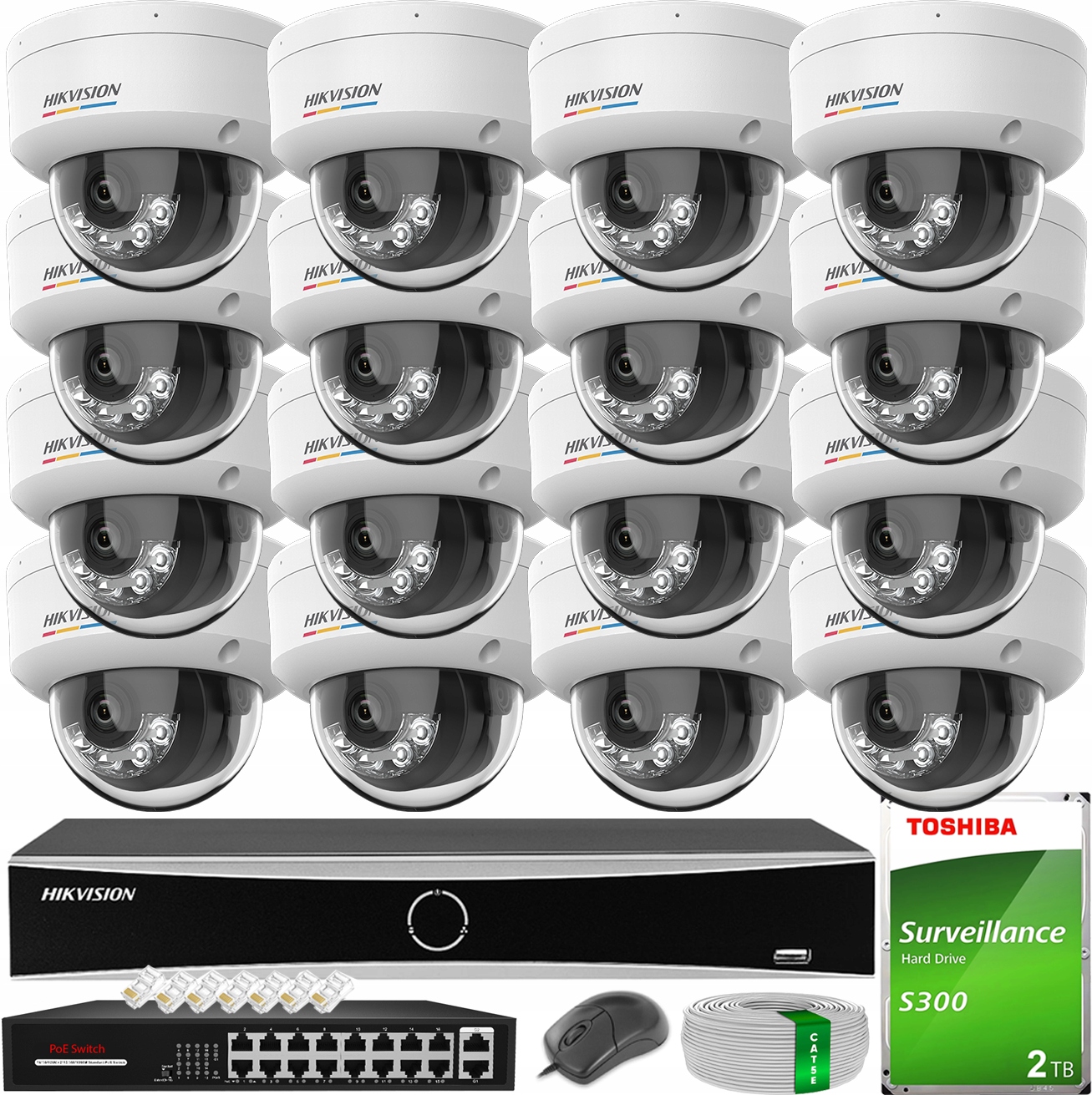 Sada Hikvision 16x Ip Kamera 4MPX Smart Hybrid Light ColorVu Dori 2TB
