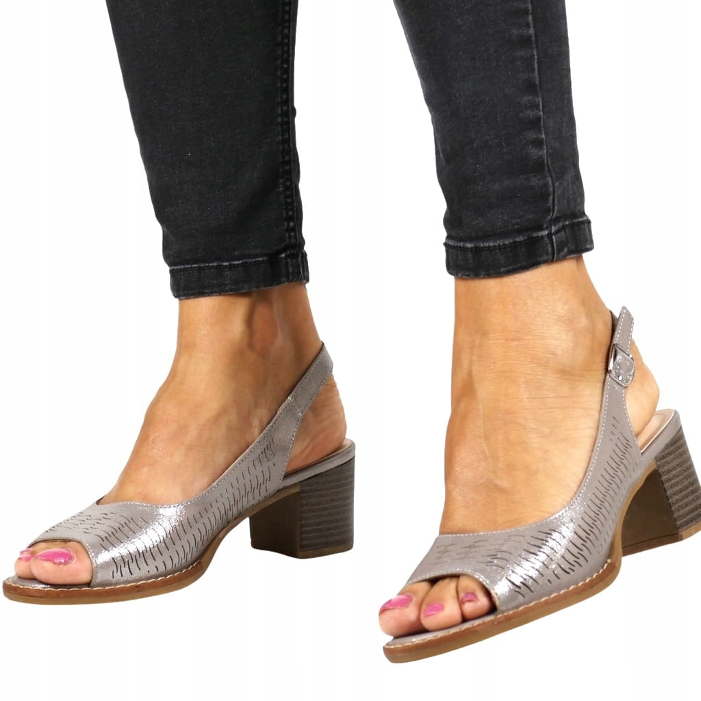 Tmavě Stříbrné Dámské Sandály Na Podpatku, Nová Barva, Pohodlný Top 38