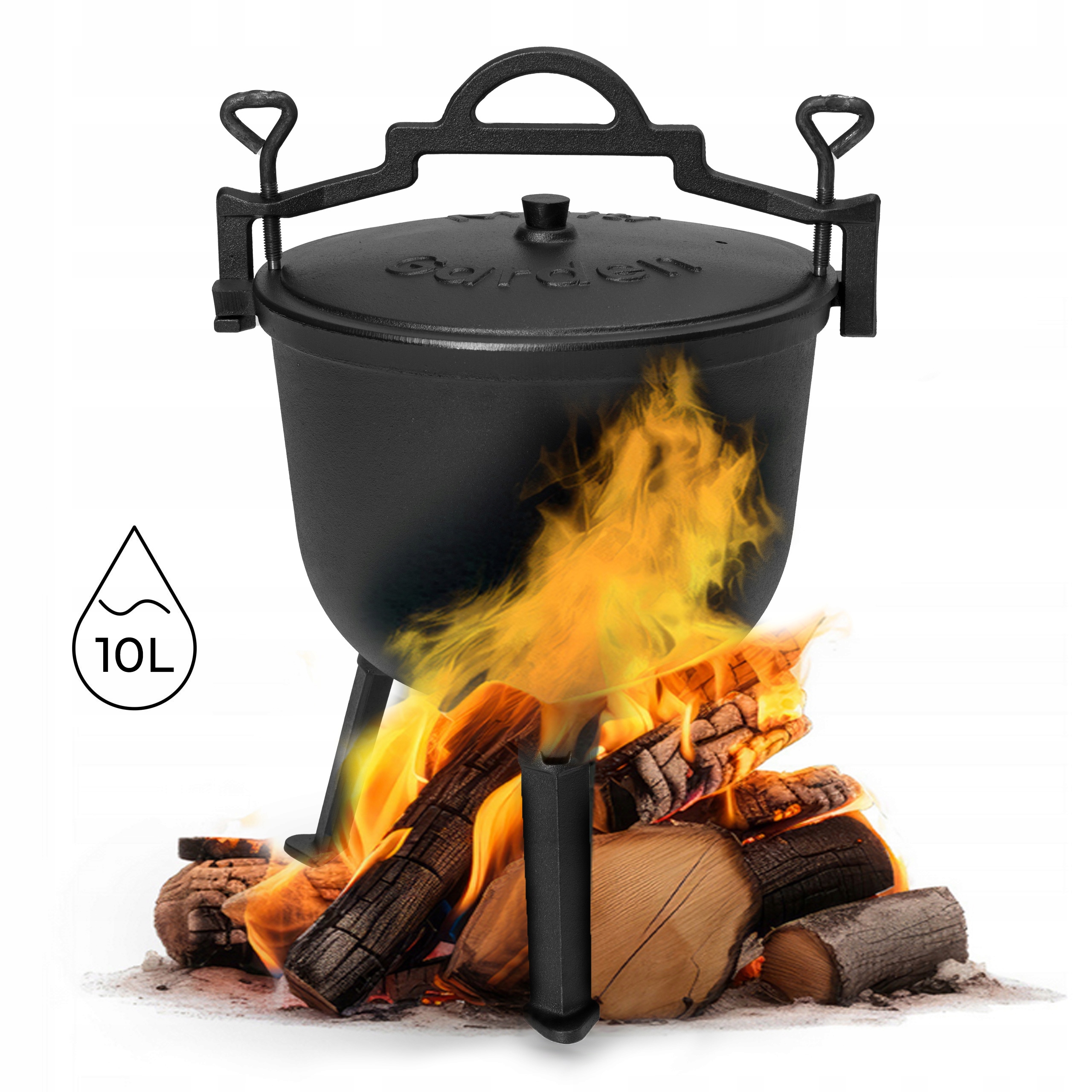 Stojací liatinový kotlík 10 l, lovecký hrniec, ohnisko, gril MultiGarden