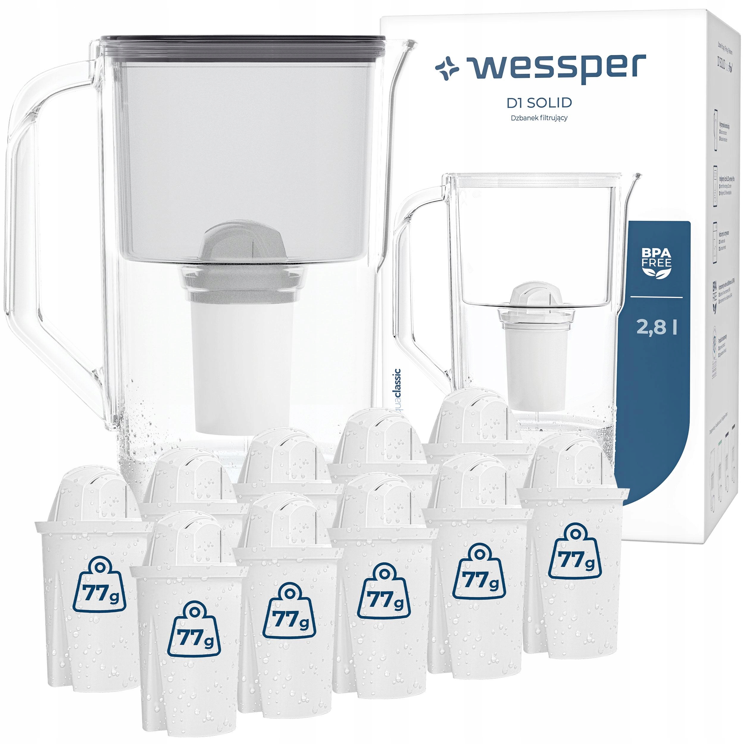 Dzbanek z filtrem Wessper D1 Solid 2,8l czarny Filtr aquaclassic 10x