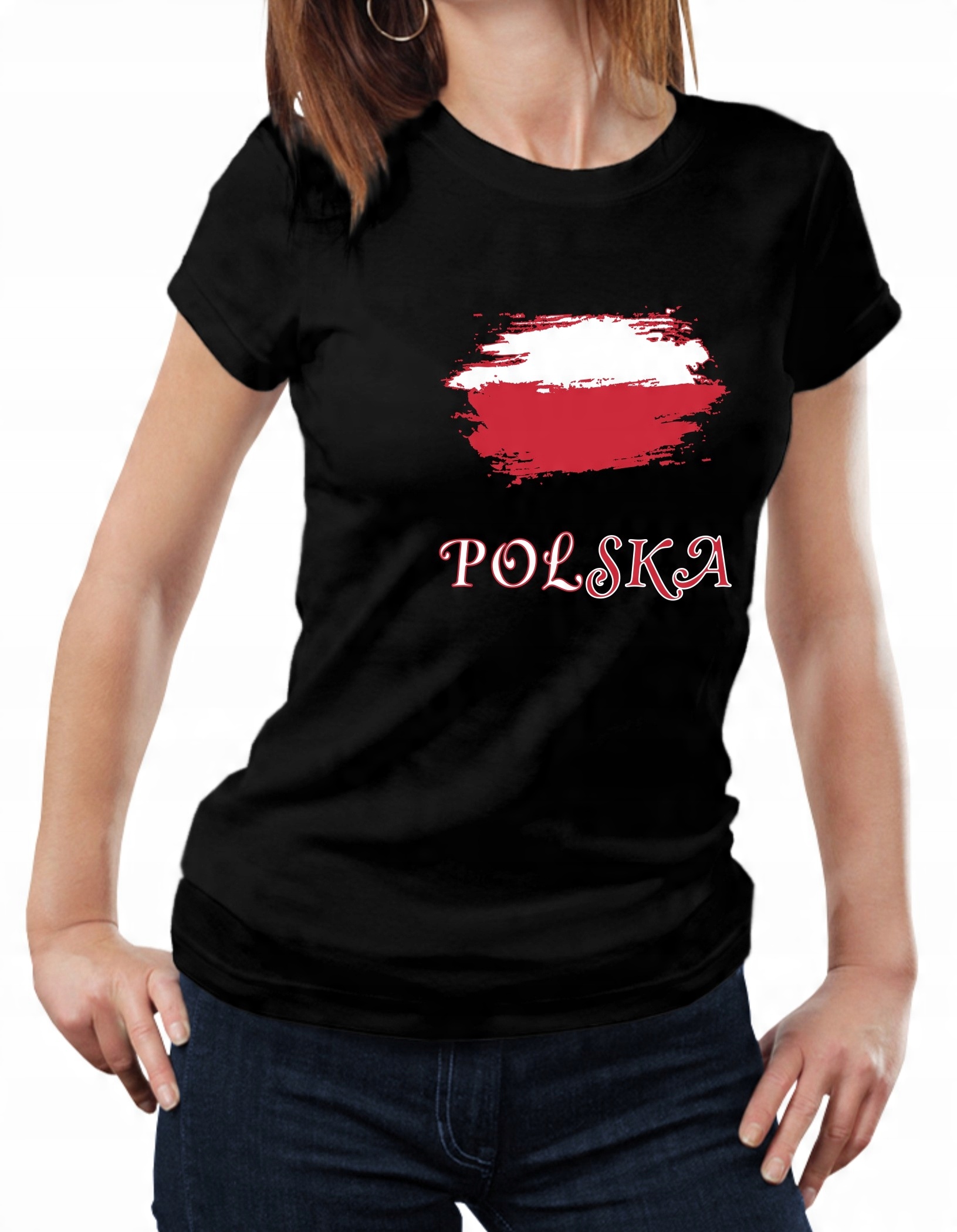 

Damska Koszulka Patriotyczna Czarna Bawełna r.L
