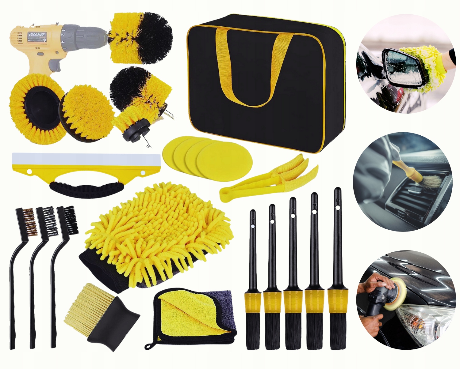 ZESTAW DETAILINGOWY DO CZYSZCZENIA SAMOCHODU AUTA 22 EL SZCZOTKI + GRATIS!