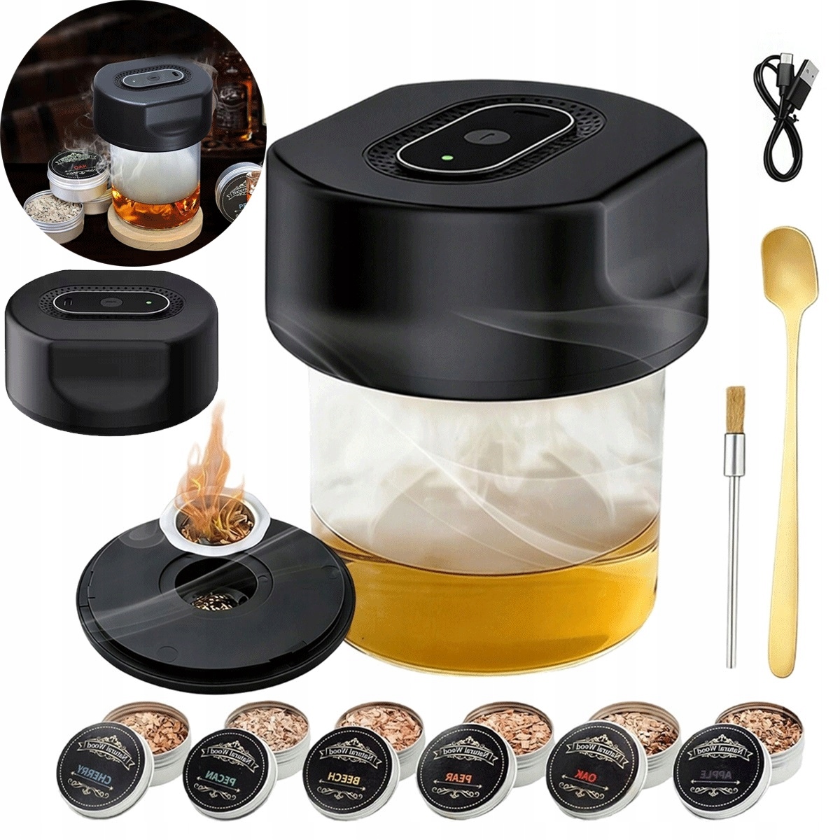 Elektrický udírna se 6 třískami, rychlý start 2s, do bivaku i domácnosti, černá