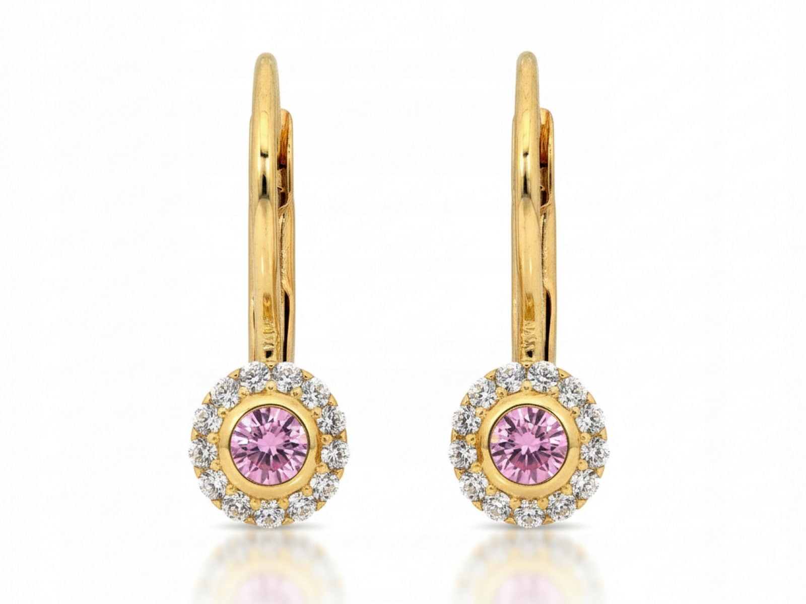 Náušnice pro dívku 585 s růžovou zirkonií na anglickém zapínání