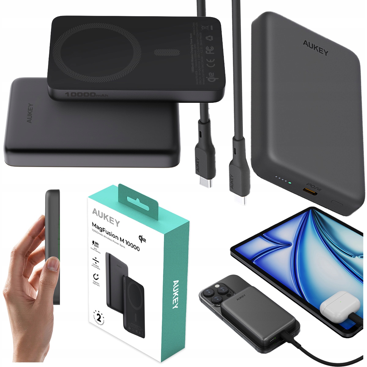 Powerbanka 10000 mAh QI2 bezdrátové nabíjení MagFusion Aukey PB-MS08