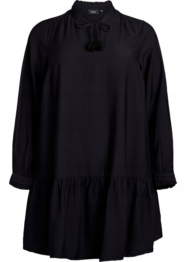 Plus Size Zizzi Černá Návštěvnická Šaty Falbana 203A 48