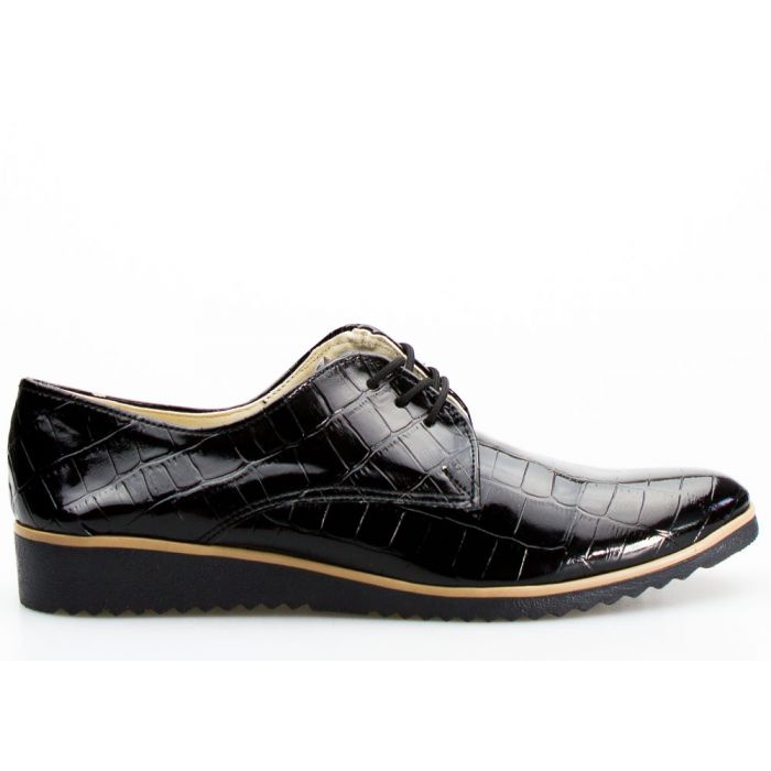 Lakierowane Wężowe Półbuty Na Koturnie Czarne 39