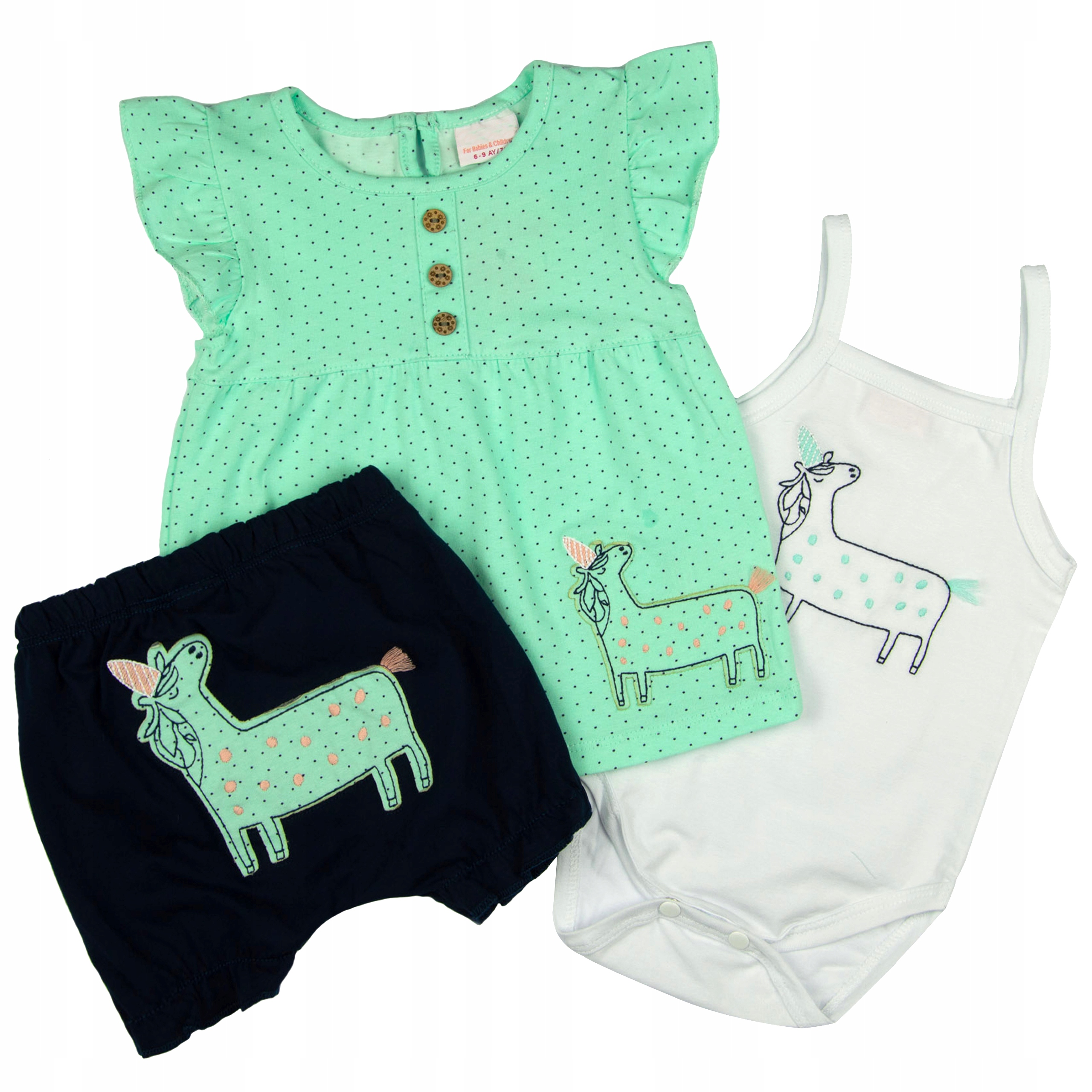 

Komplet Dziewczęcy tunika falbany body bloomers 74