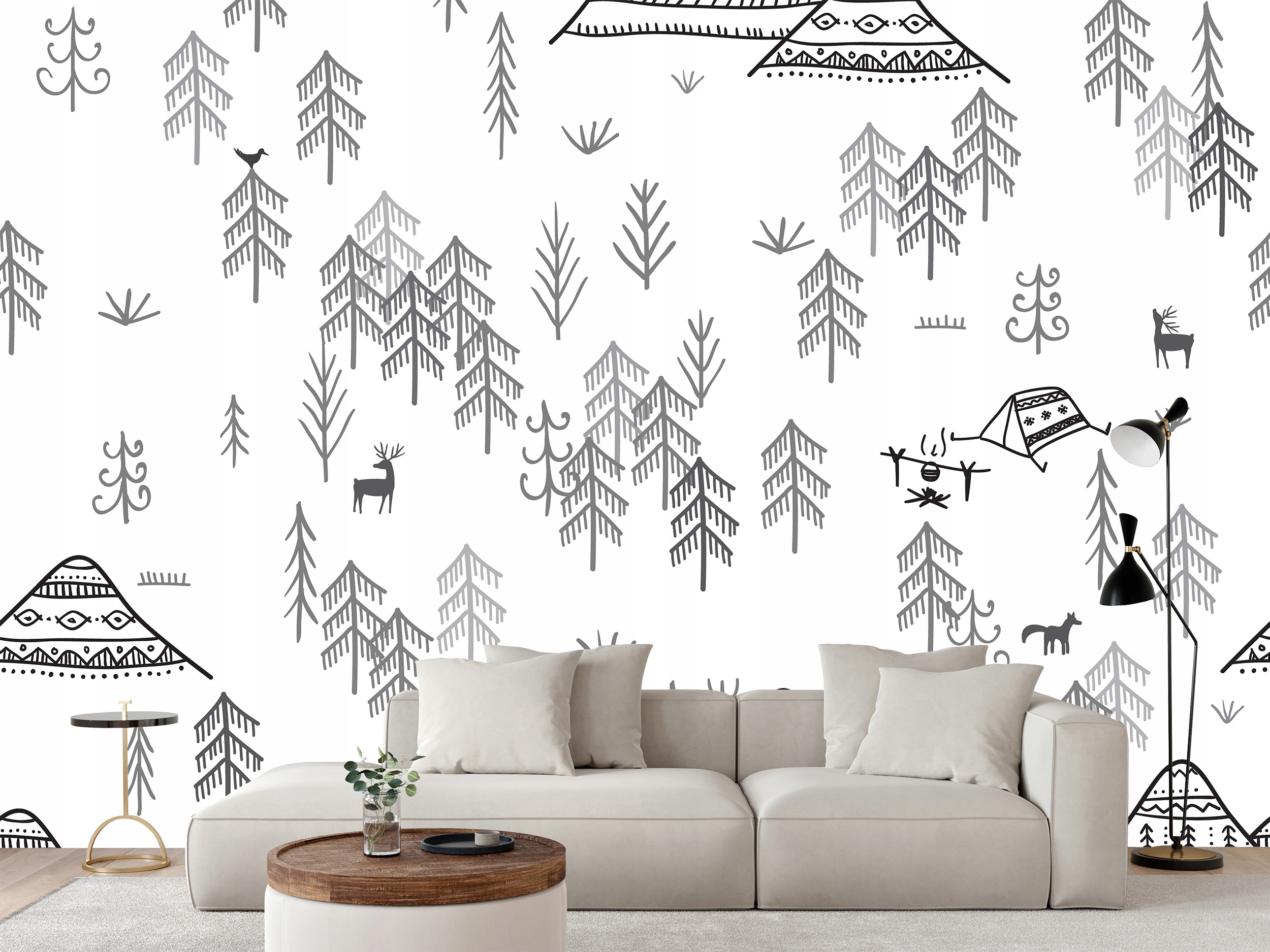 Fototapeta Geometrická Krajina Lesu Hory Bivak Stromy -- 416 x 290 cm