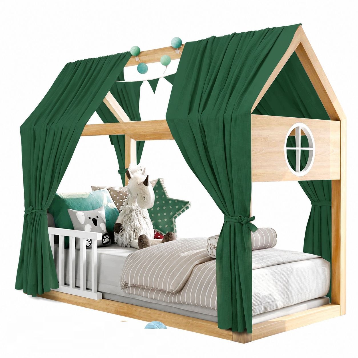 2 x Zasłonki Baldachim Do łóżka Domek 67x320cm Girlanda Bawełna 6220