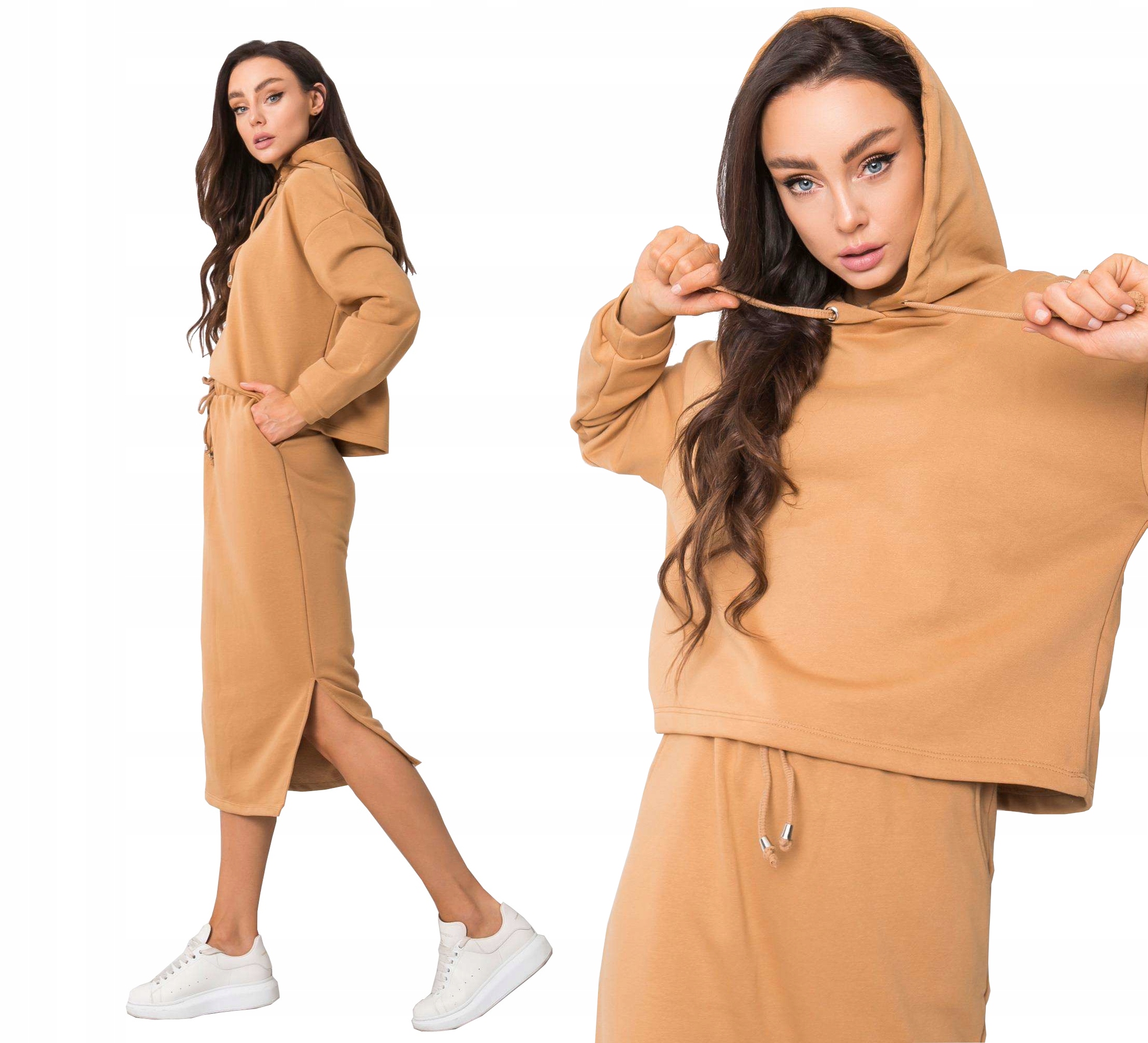 

Komplet Damski spódnica bluza F109 camel 40 L